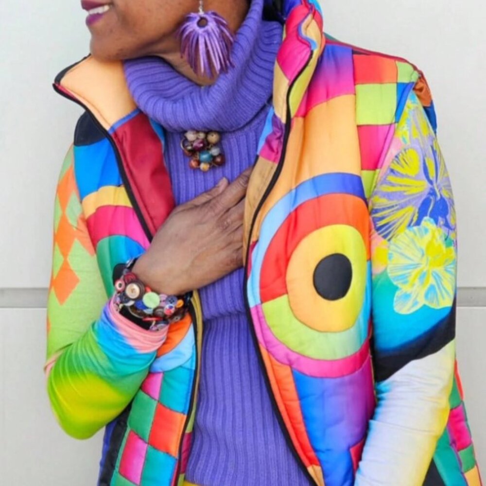 Women’s Casual Rainbow Geometric Print Maxi Duster - Picture 7 of 7